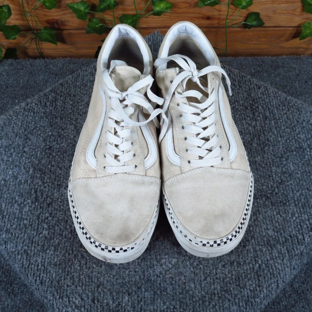 Vans Old Skool‎ Checkerboard Foxing Mens 9.5 Womens 11 Skate Shoes Cream Suede